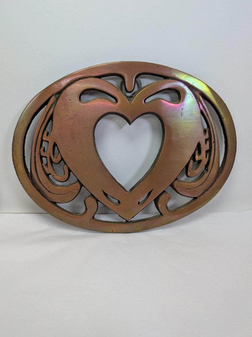 VTG Progressive Int'l Copper Double Heart Trivet Iridescent Rainbow Patina Wall